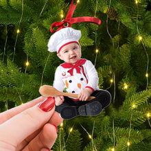 Load image into Gallery viewer, Personalized Baby Christmas Photo Ornaments - Chef &amp; Firefighter Theme
