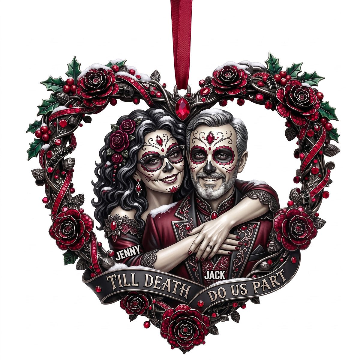 Till Death Do Us Part - Skull Love Couple Christmas Ornament | Personalized Gift for Couples