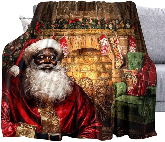Bring Joy This Christmas - Cozy Santa By The Fireplace - Personalized Christmas Blanket Blanket PopCulturePrints