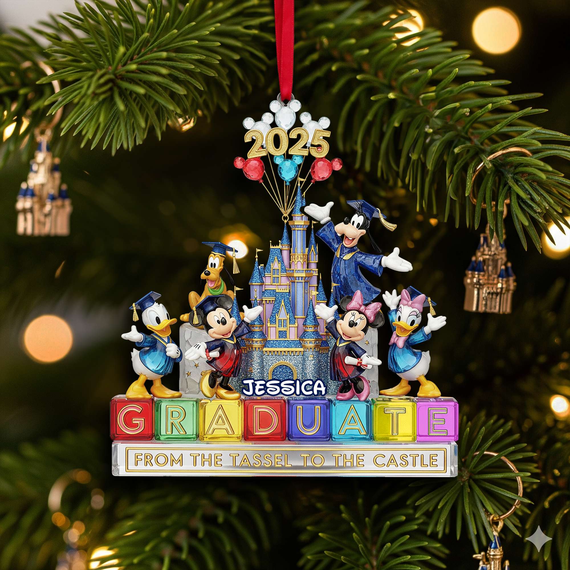 Celebrate Your Graduation Journey - Personalized Christmas Graduate Castle Ornament Ornament PopCulturePrints