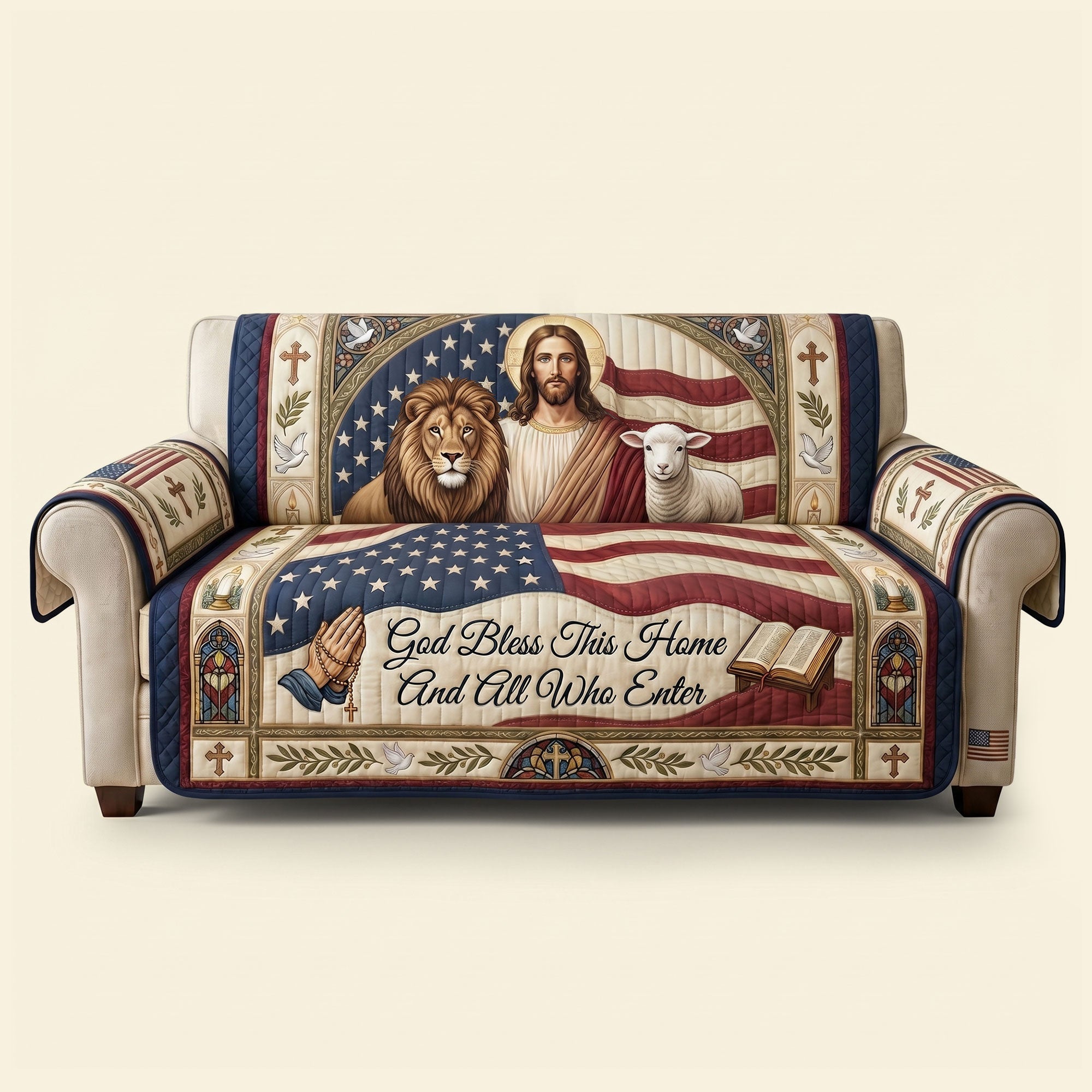 God Bless This Home And All Who Enter - Personalized Quilted Sofa Cover