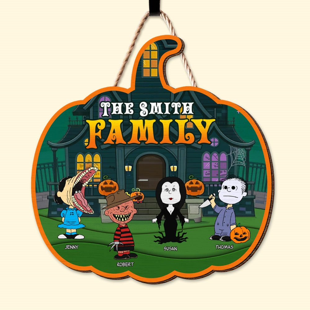 Personalized Halloween Horror Cartoon Family Wooden Sign