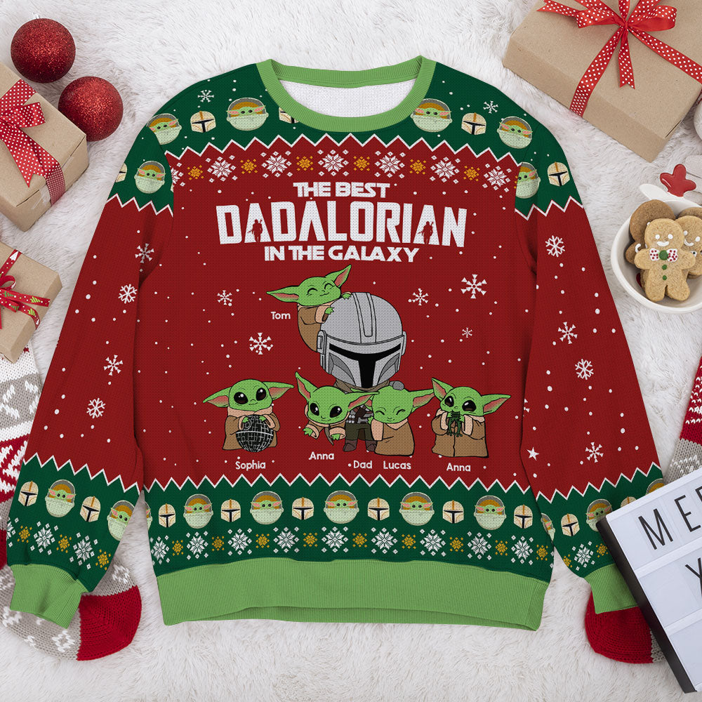 Personalized Dad Ugly Christmas Sweater - Best Dad in the Galaxy Ugly Christmas Sweater PopCulturePrints