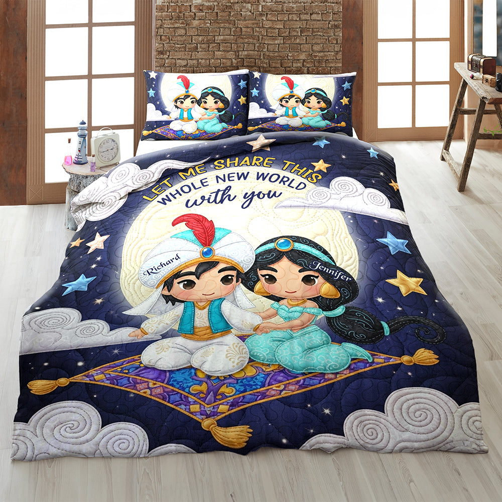 "Let Me Share This Whole New World With You" - Personalized Couple Quilt Bed Set - Unique Gift for Couples, Anniversaries, Weddings, and Engagements Blanket PopCulturePrints