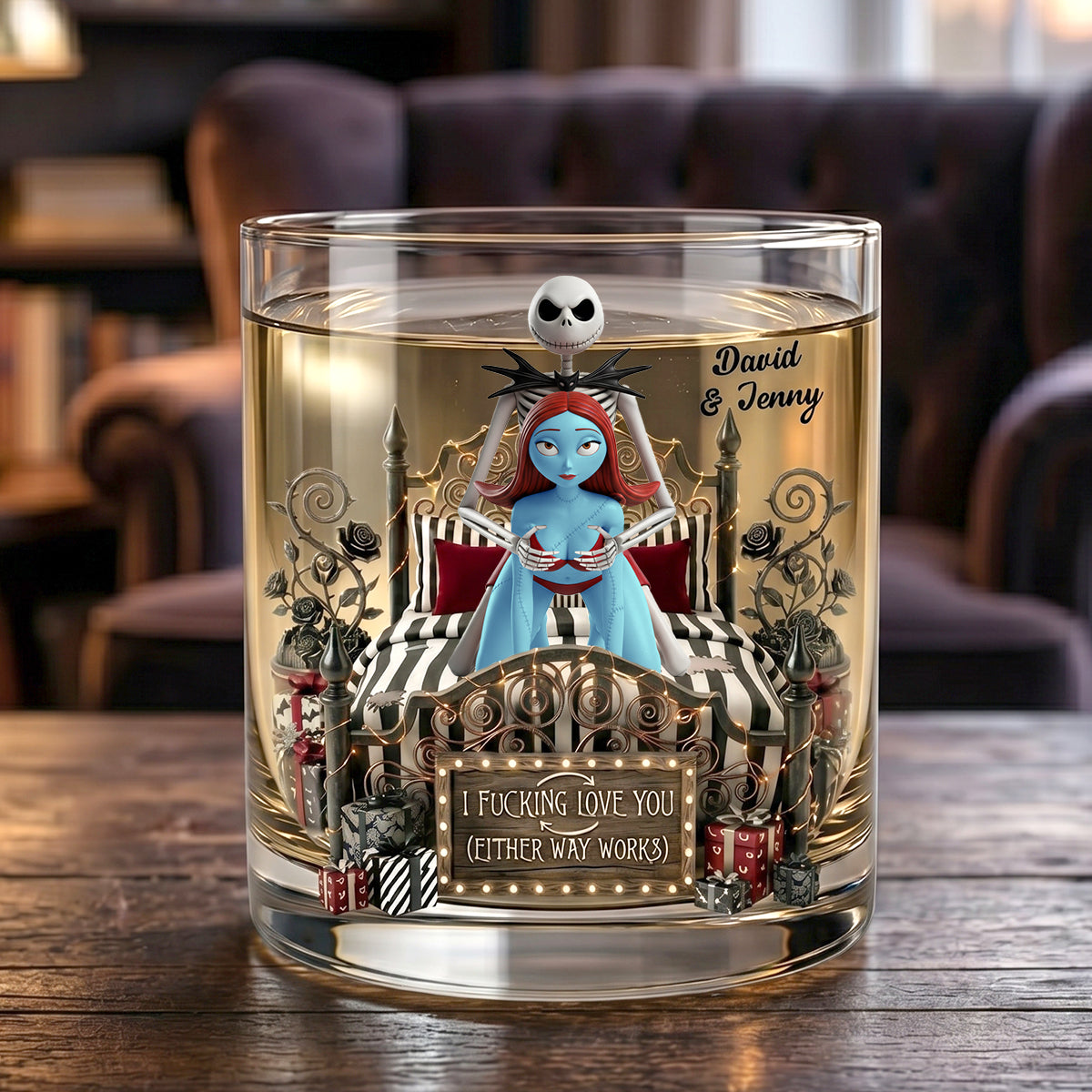 I Fucking Love You (Either Way Works) - Naughty Couple Round Glass - Personalized Gift for Couples Glass PopCulturePrints