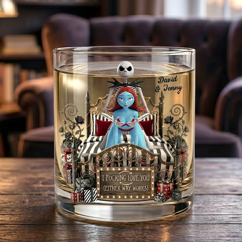 I Fucking Love You (Either Way Works) - Naughty Couple Round Glass - Personalized Gift for Couples Glass PopCulturePrints
