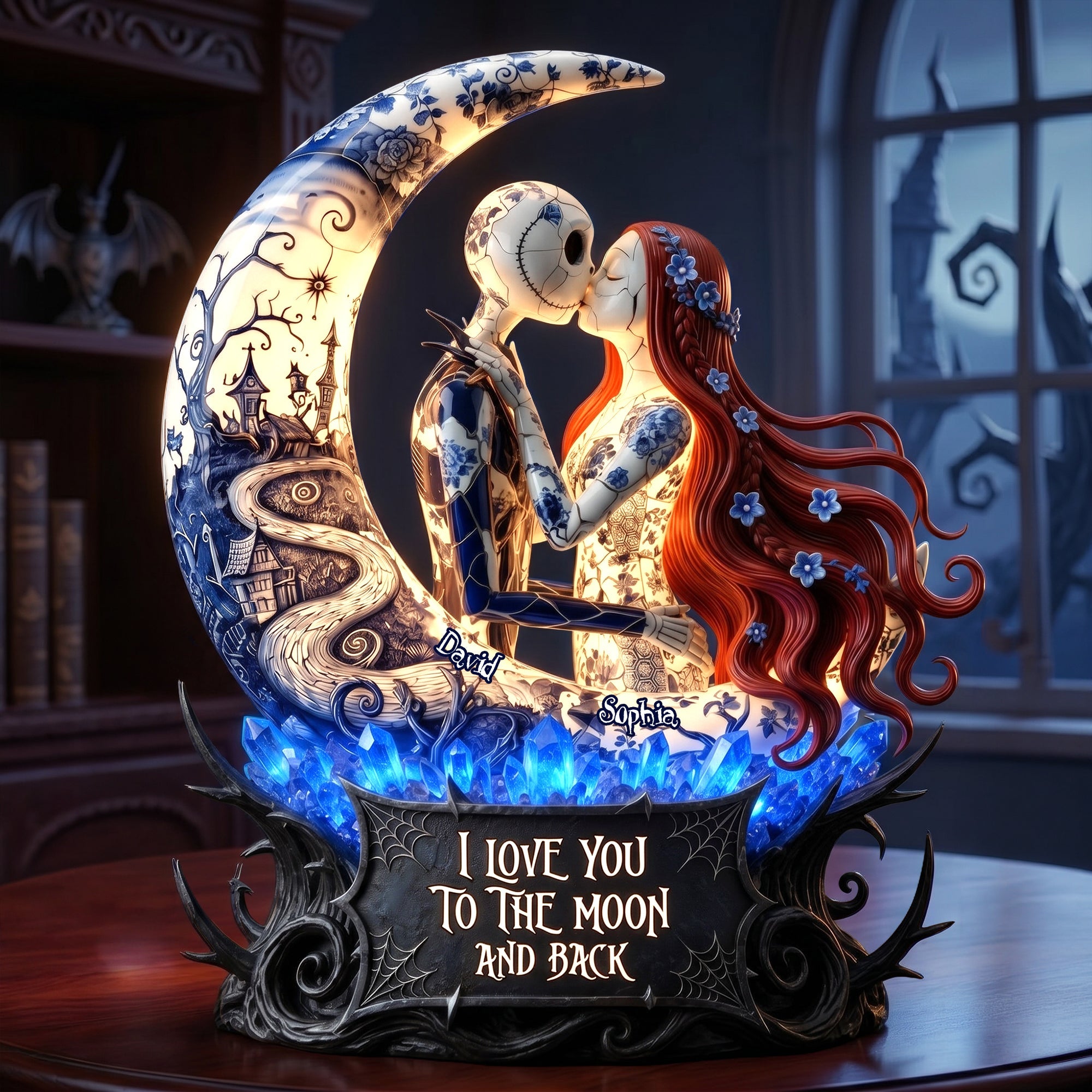 "I Love You to the Moon and Back" - Dark Romance Couple Light Box - Personalized Gift for Couples