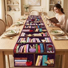 Load image into Gallery viewer, “Dive into a World of Imagination!” Magical Bookshelf Quilted Table Runner - Personalized Gift for Book Lovers
