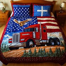 Load image into Gallery viewer, Proud to be an American Trucker – Personalized Quilt Bedding Set for Trucker Lovers Blanket PopCulturePrints
