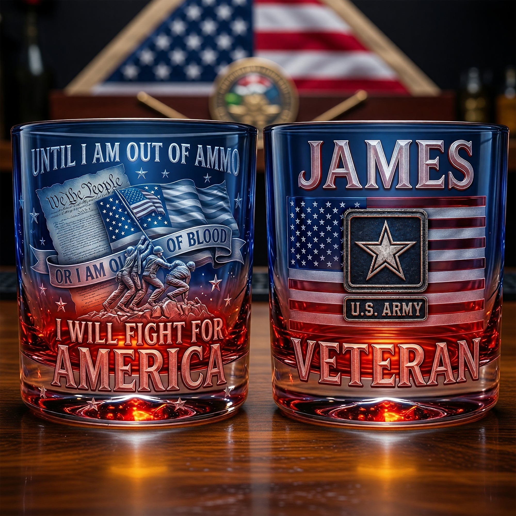 “Until I Am Out Of Ammo, I Will Fight For America” - Personalized Round Glass - Gift for Veterans, Patriots, and Loved Ones