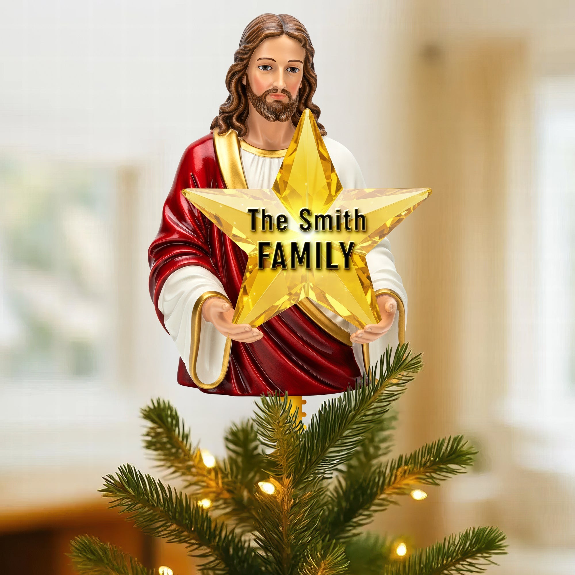 Personalized Jesus Star Acrylic Christmas Tree Topper - A Meaningful Gift for Christian Families Ornament PopCulturePrints