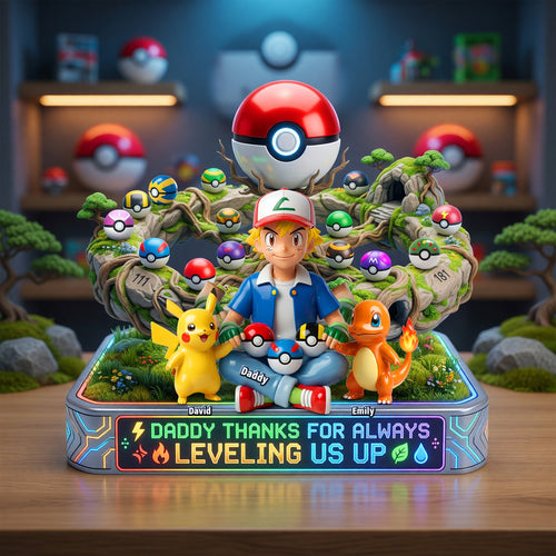 “Daddy Thanks for Always Leveling Us Up” - Top Level Dad Acrylic Plaque, Personalized Gifts for Dads Shaped Plaques PopCulturePrints