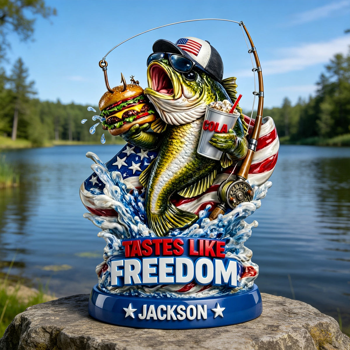 Tastes Like Freedom - Personalized Acrylic Fishing Plaque for Fishing Lovers Shaped Plaques PopCulturePrints