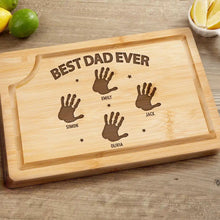 Load image into Gallery viewer, Best Dad Ever - Personalized Wooden Cutting Board with Handprints Wooden Cutting Board PopCulturePrints
