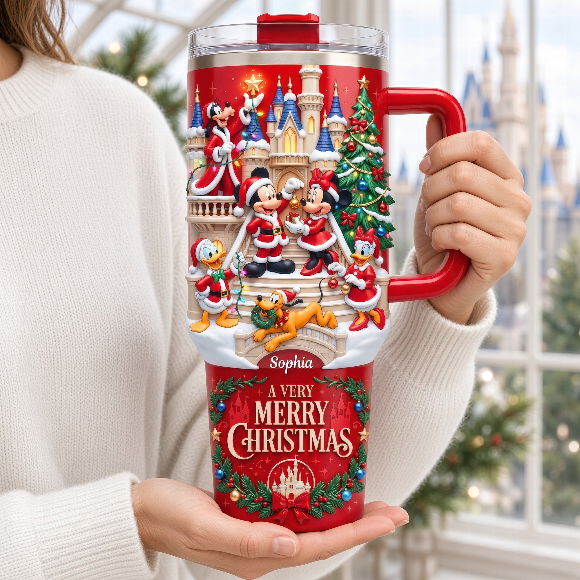 A Very Merry Christmas 40oz Tumbler With Handle - Personalized Gift for Loved Ones Tumbler Cup PopCulturePrints