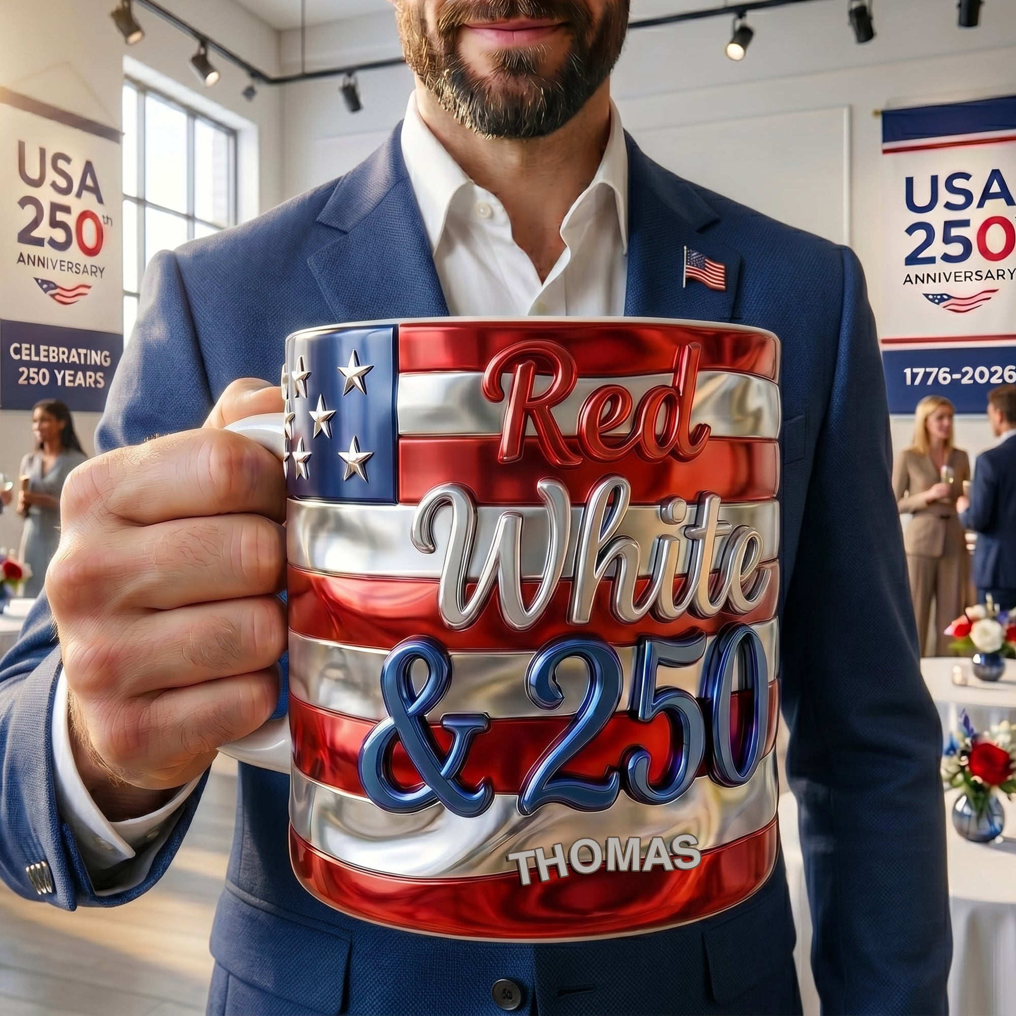"Celebrate the Red, White & 250!" - Personalized Mug for Dads and Grandpas Coffee Mug PopCulturePrints