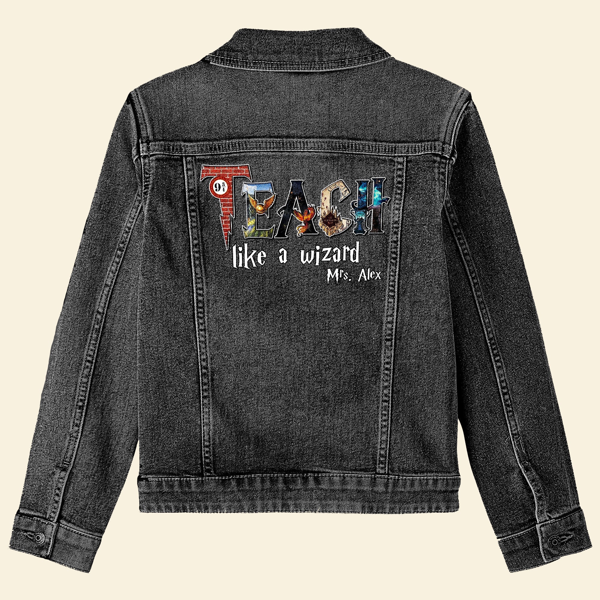 Personalized 'Teach Like a Wizard' Denim Jacket