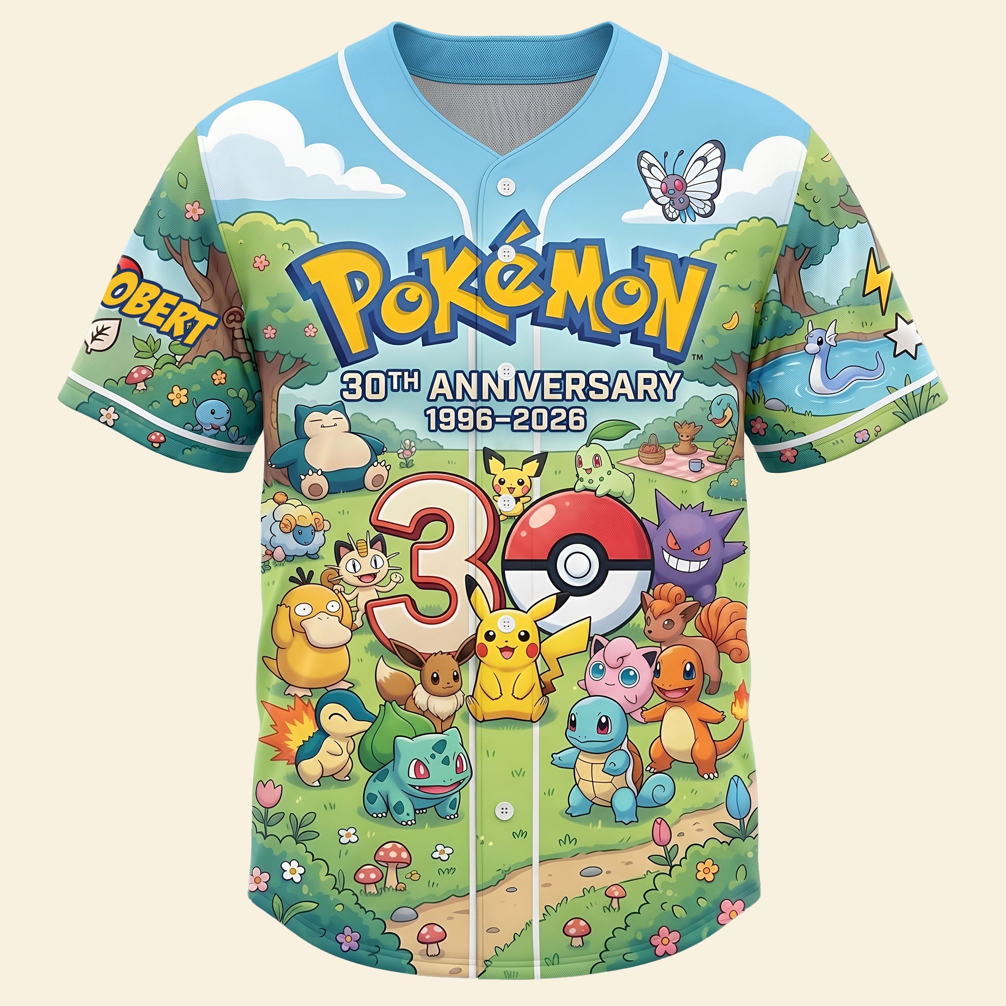 Celebrate 30 Years of Adventure with a Personalized Jersey Shirt - Perfect Custom Gift for Pokémon Fans AOP Products PopCulturePrints