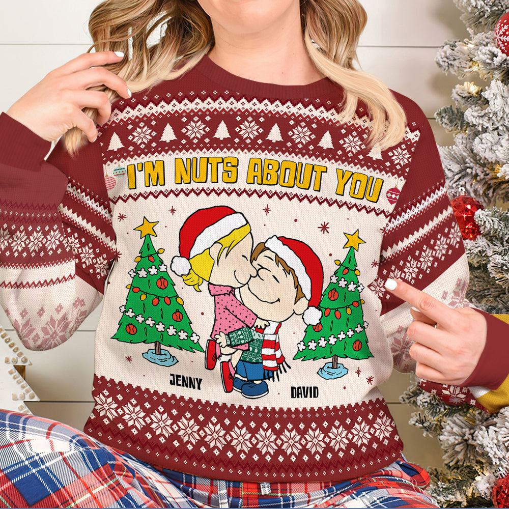 Personalized Christmas Ugly Sweater for Couples - 'I'm Nuts About You'