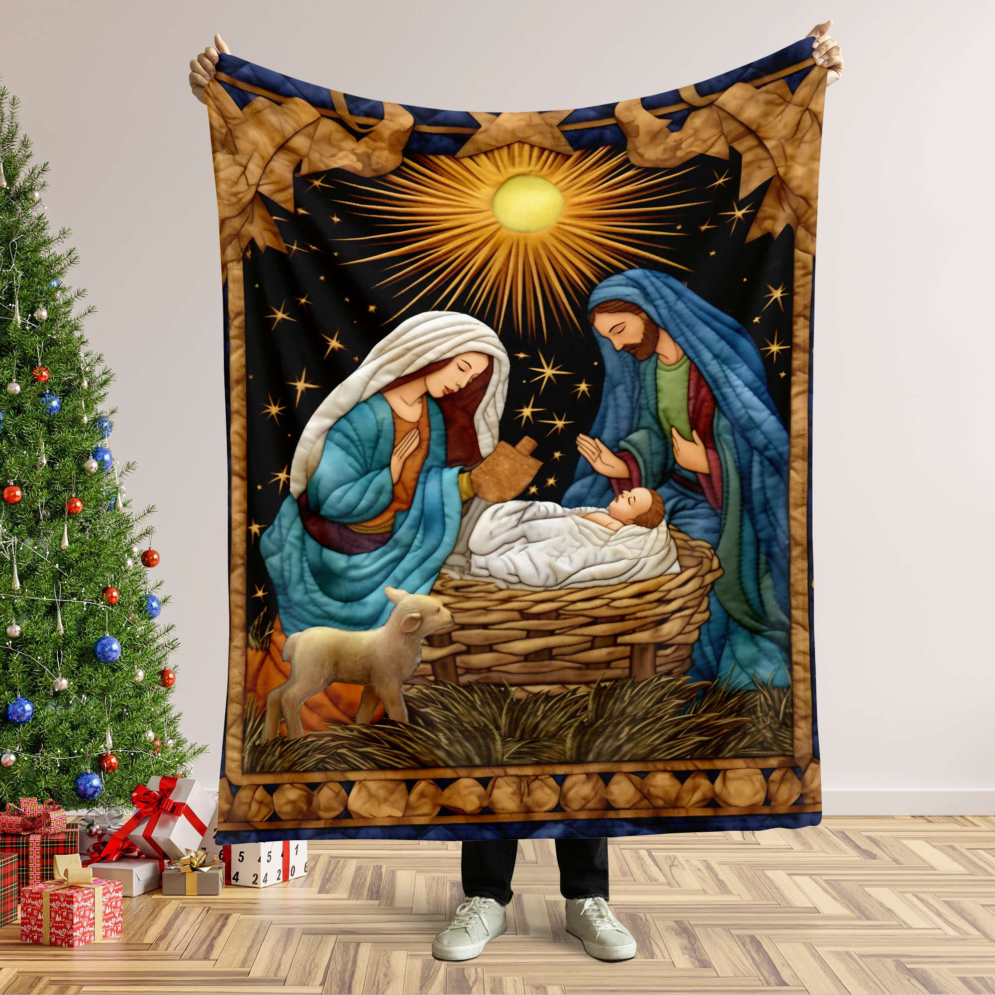 Nativity Scene Christmas Blanket - Jesus Christ Quilt Art