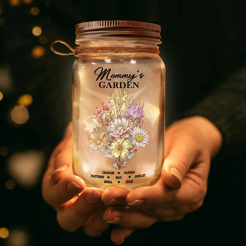 Grandma's Garden Family Birth Flower - Personalized Mason Jar Light for Mom & Grandma Mason Jar Light PopCulturePrints
