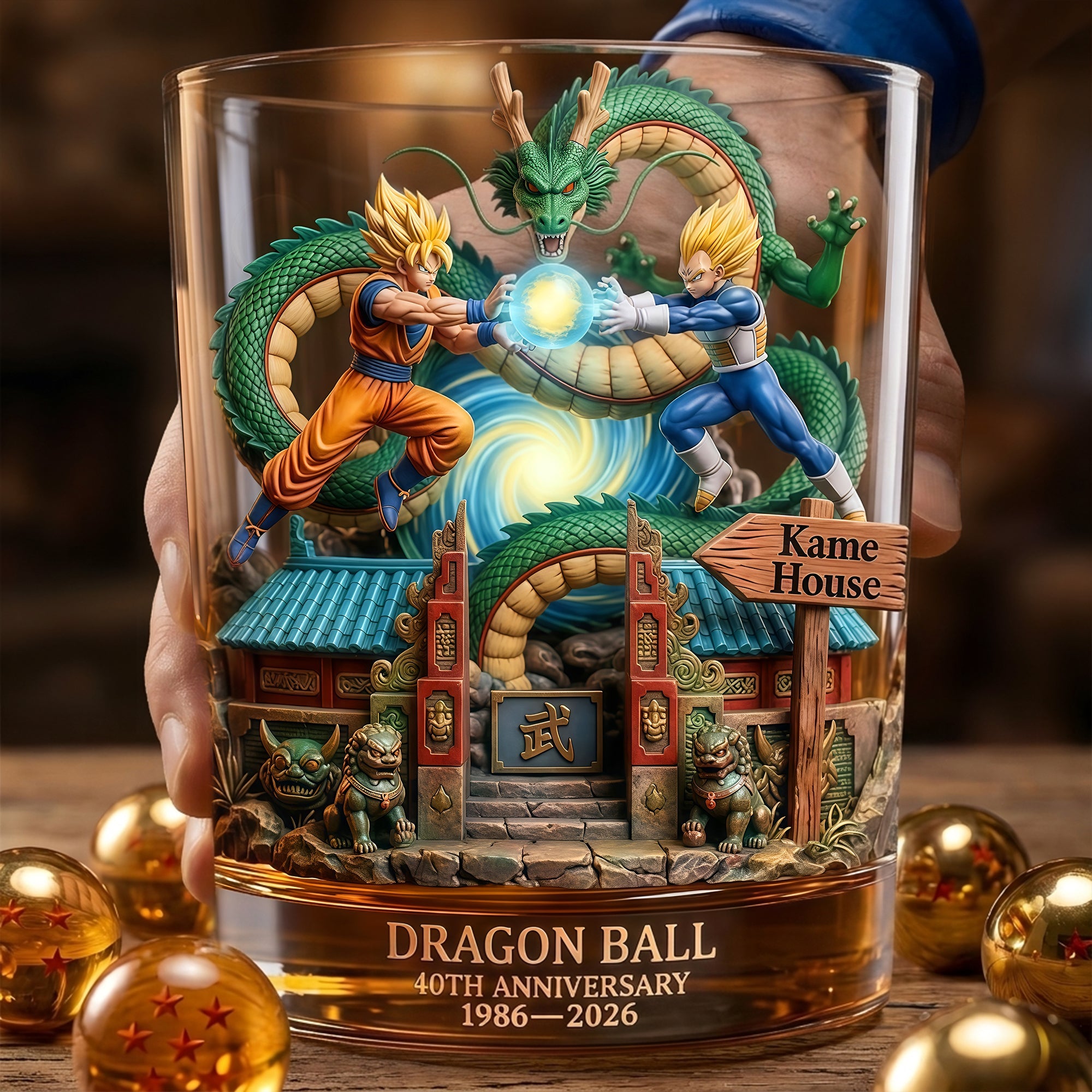 "Celebrating 40 Years of Adventure!" - Custom Round Glass - Gift for Anime Lovers Glass PopCulturePrints