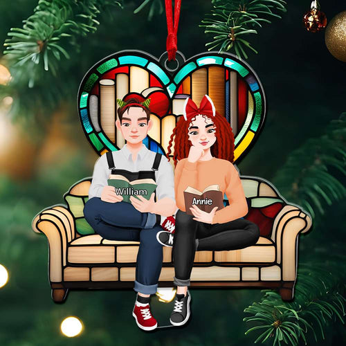 Custom Couple Christmas Ornament | Personalized Cozy Reading Theme | Valentine's Day Gifts Ornament PopCulturePrints