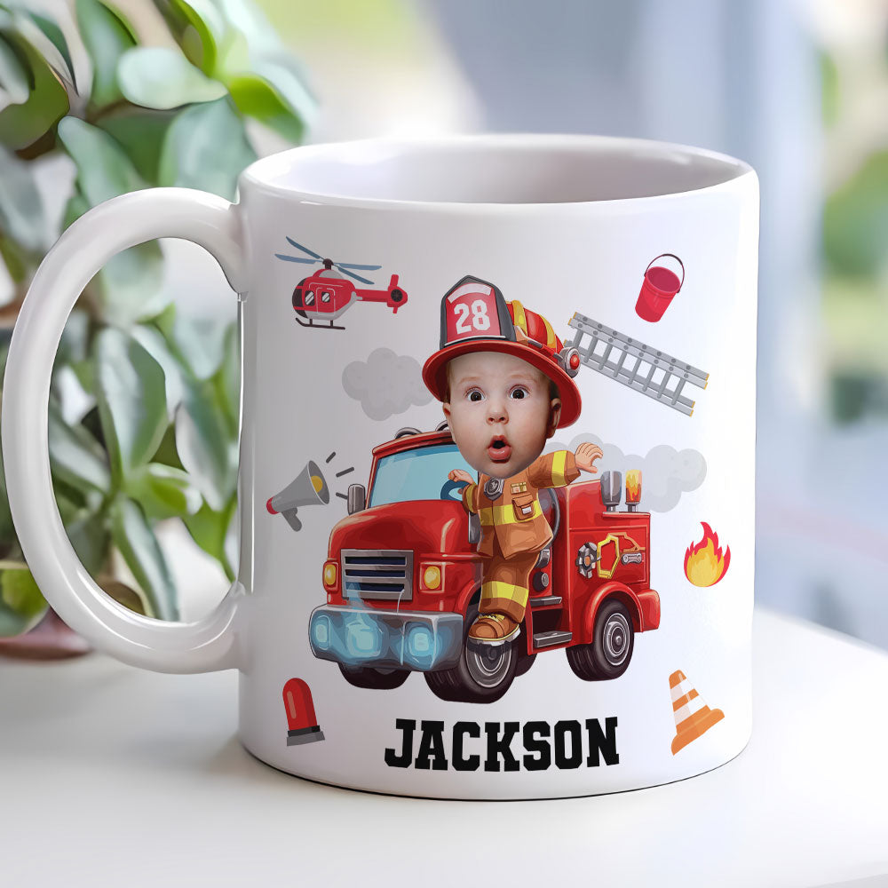 Personalized Firefighter Kid Photo Coffee Mug Coffee Mug PopCulturePrints