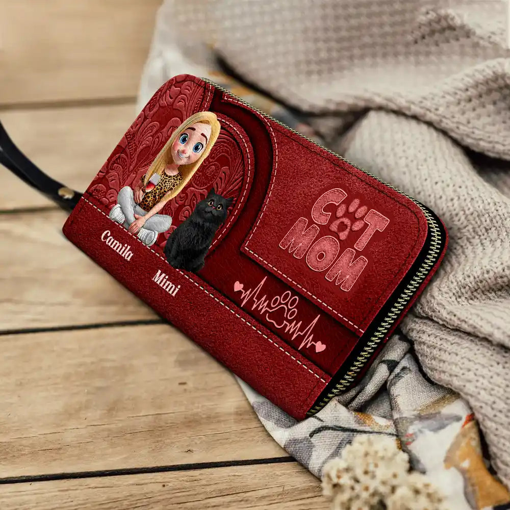 “For the Love of Cats” - Cat Mom 3D Effect Personalized Leather Long Wallet - Gift for Moms and Grandmothers Leather Long Wallet PopCulturePrints