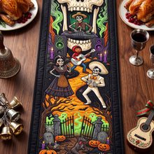 Load image into Gallery viewer, "Dance With The Dead" - Personalized Spooky Fiesta Quilted Table Runner - Unique Halloween Gift for Family and Friends
