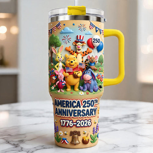 “Born to Be Free” - America 250th Anniversary Tumbler With Handle - Personalized Gifts for Patriots Tumbler Cup PopCulturePrints