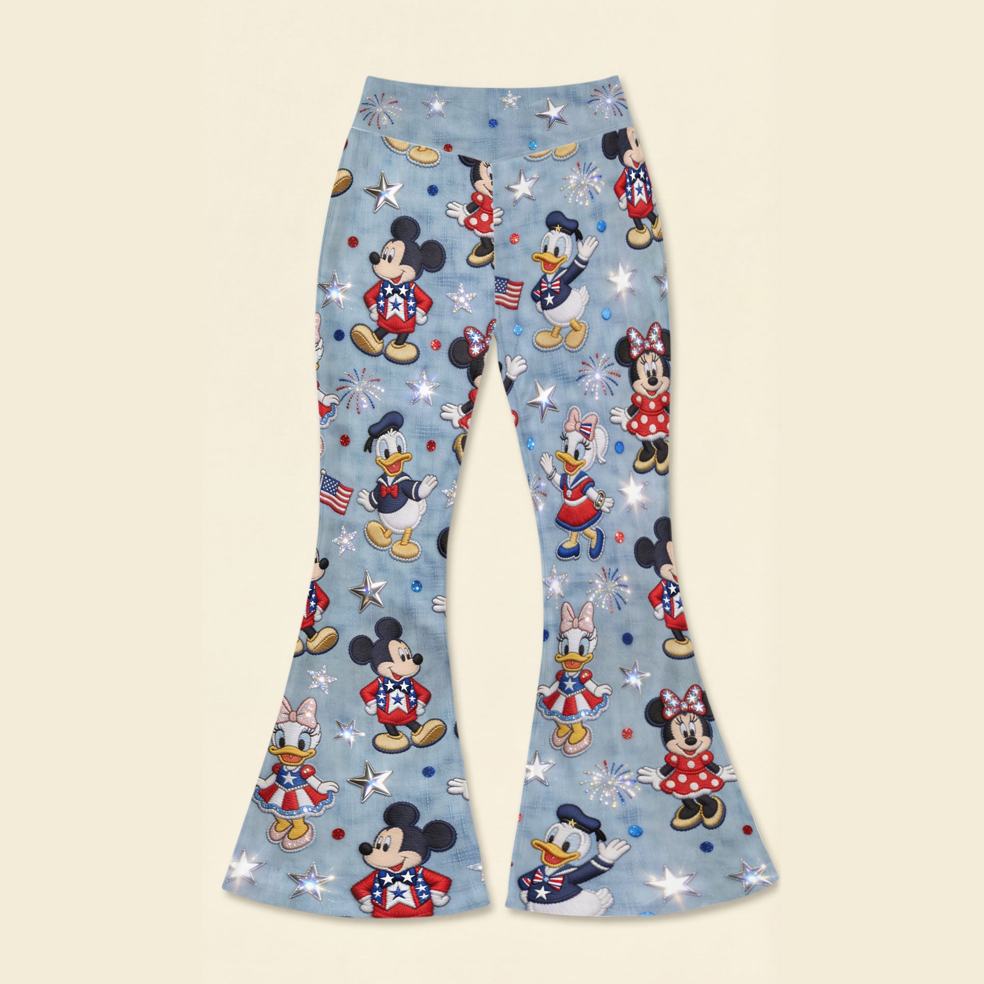 "Celebrate America’s Spirit with Fun Characters!" - Lovely Characters Flare Leggings - Custom Gift for Kids and Families Shorts and Pants PopCulturePrints