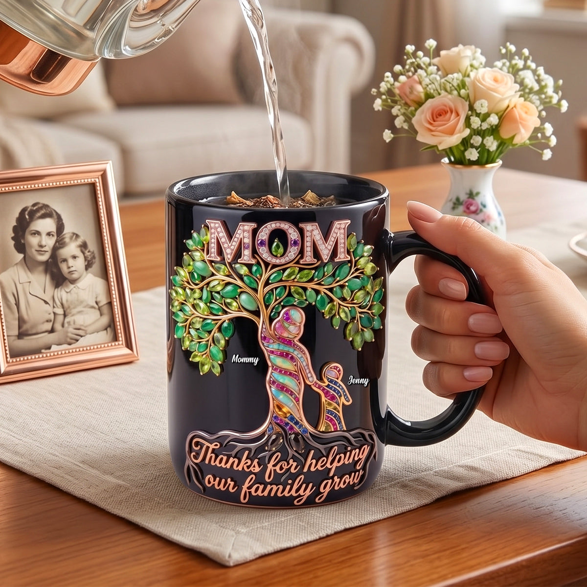 "Thanks for Helping Our Family Grow!" - Personalized Mom Magic Coffee Mug - Custom Gift for Mothers and Grandmothers Coffee Mug PopCulturePrints
