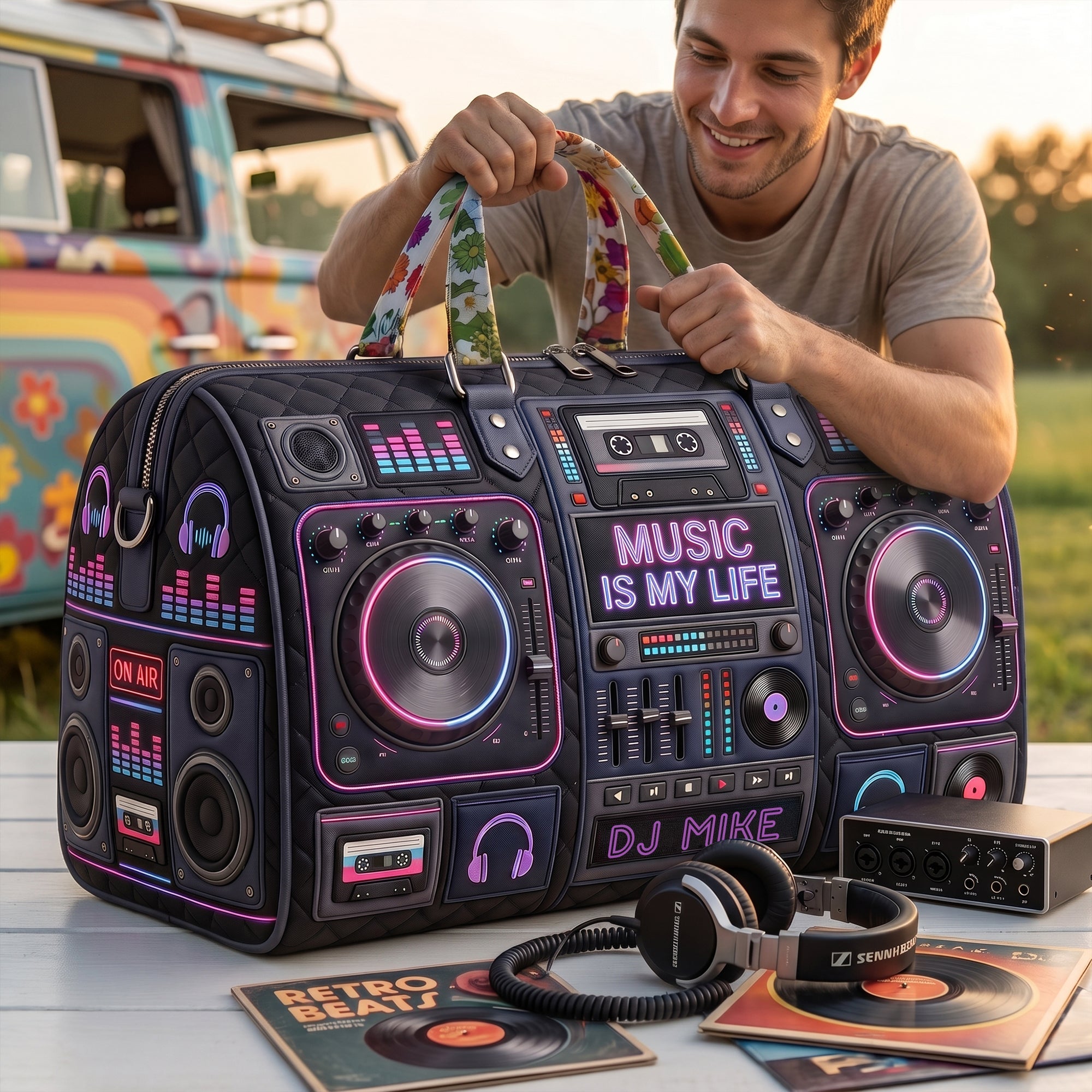 "Music Is My Life" - Personalized DJ Mixer Quilted Duffle Bag - Perfect Gift for Music Lovers
