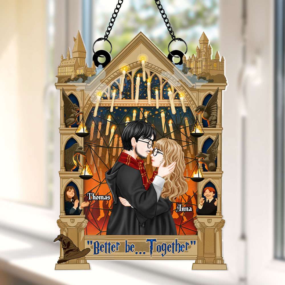 Customizable Wizard Couple Suncatcher Ornament - Enchanting Love