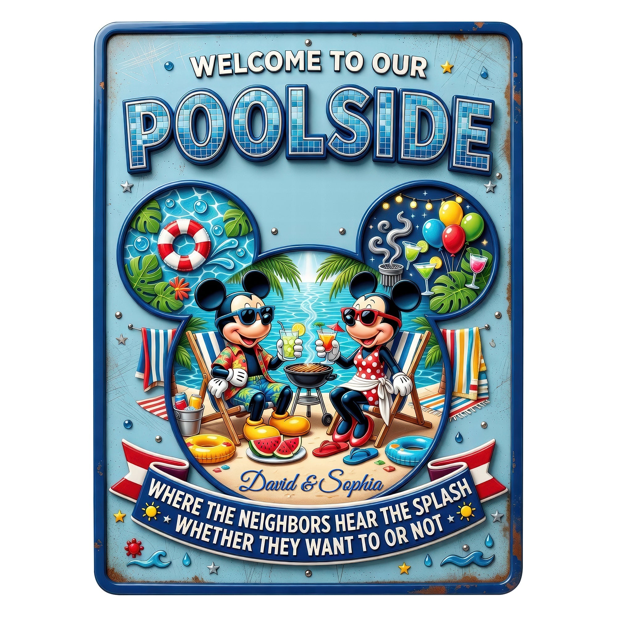 Welcome to Our Poolside - Personalized Metal Sign for Couples Metal Signs PopCulturePrints
