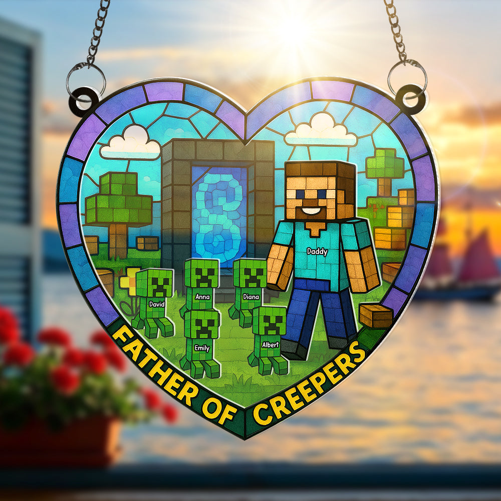 "Level Up Your Dad's Day!" - Father Of Creepers Suncatcher Ornament - Personalized Gifts for Dad, Grandpa, and Every Gamer Dad Ornament PopCulturePrints