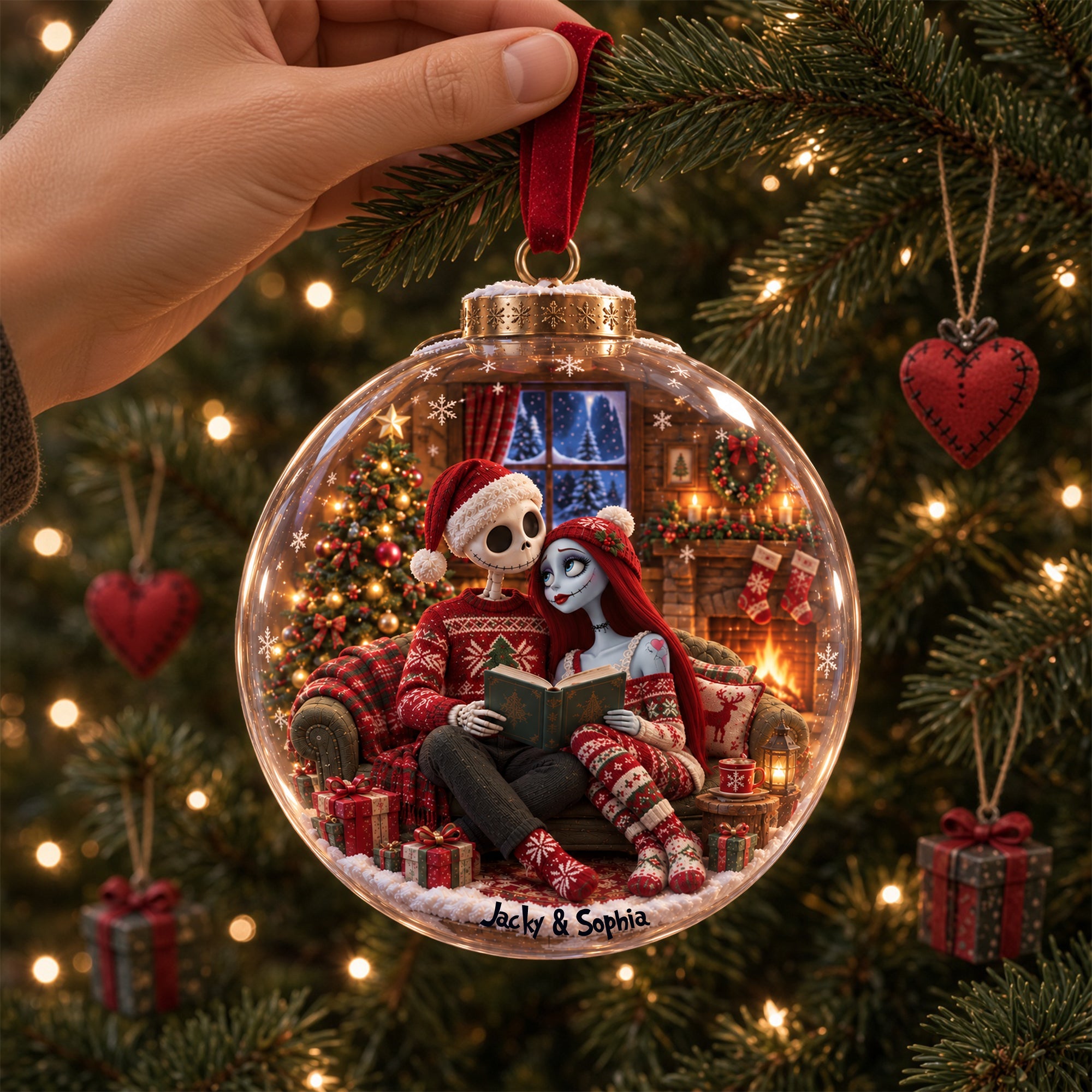 “Celebrate Your Love with a Spooky Twist” - Cozy Spooky Couple Christmas Ornament - Personalized Gift for Couples Ornament PopCulturePrints