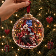 Load image into Gallery viewer, “Celebrate Your Love with a Spooky Twist” - Cozy Spooky Couple Christmas Ornament - Personalized Gift for Couples Ornament PopCulturePrints
