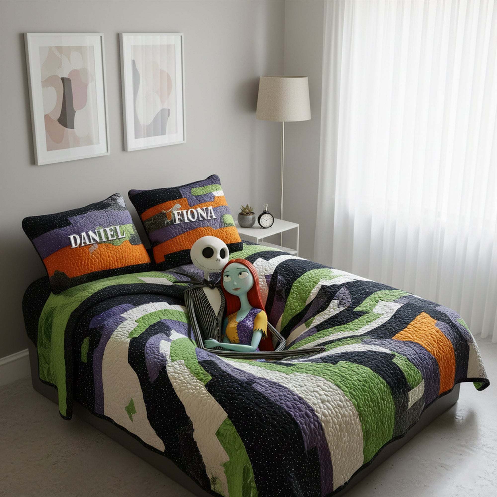 Embrace the Love: Hugging Skull Couples Quilt Bedding Set - Personalized Gift for Couples Bedding Set PopCulturePrints