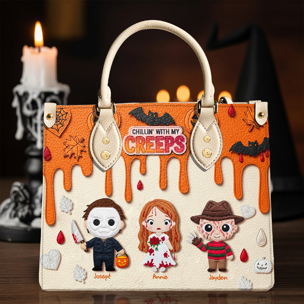 "Chillin' with My Creeps" - Personalized Halloween Leather Bag - Gift for Mom & Grandma Leather Bag PopCulturePrints