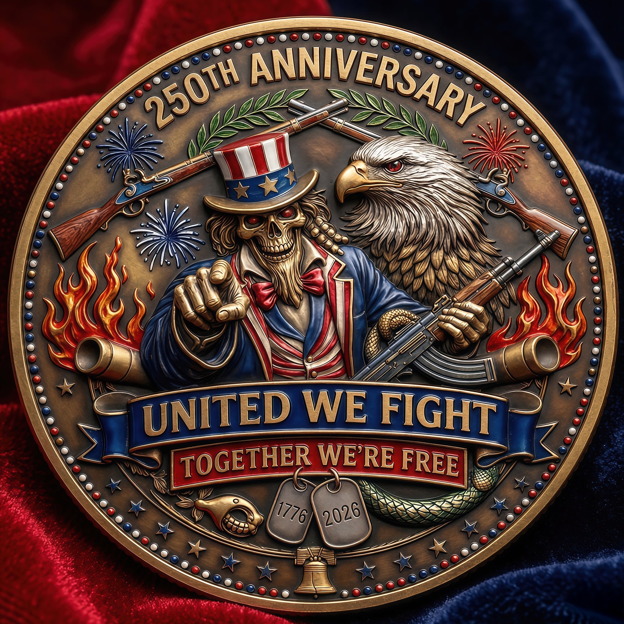 “United We Fight” - Celebrated America 250th Anniversary Metal Coin - Personalized Gifts for Patriots and History Lovers Coin PopCulturePrints