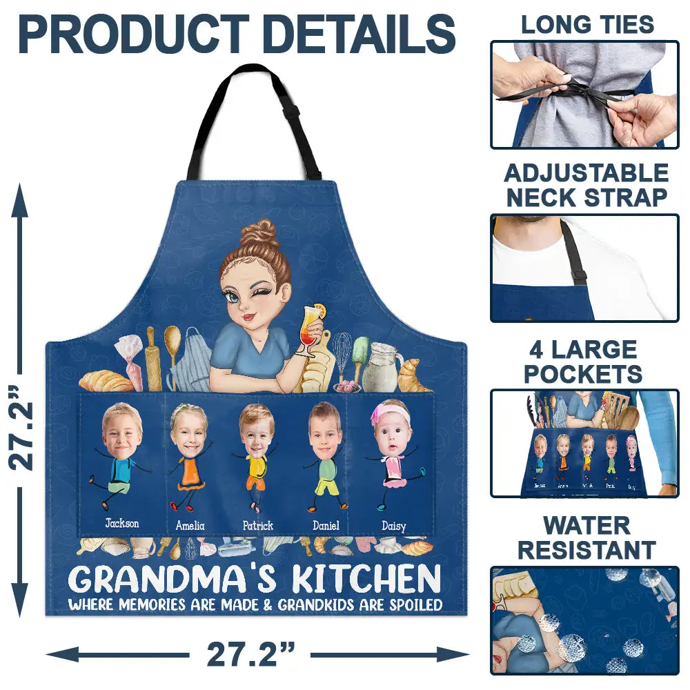 Custom Photo Grandma's Kitchen Apron - Where Memories Are Made & Grandkids Are Spoiled Gift for Food Lovers Apron PopCulturePrints