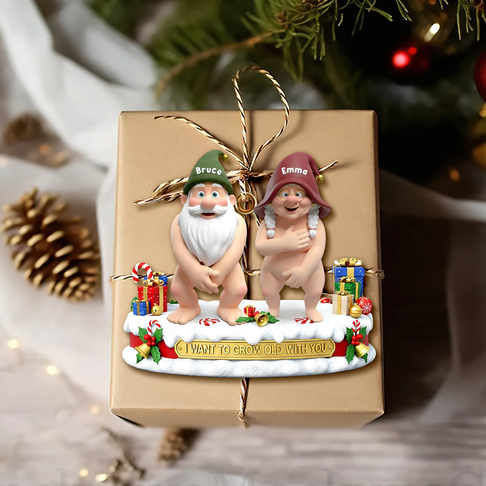 I Want to Grow Old with You - Mischievous Gnome Couple Acrylic Ornament - Personalized Gift for Couples Ornament PopCulturePrints