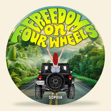 Load image into Gallery viewer, Personalized Jeep Spare Tire Cover - Freedom on Four Wheels Design
