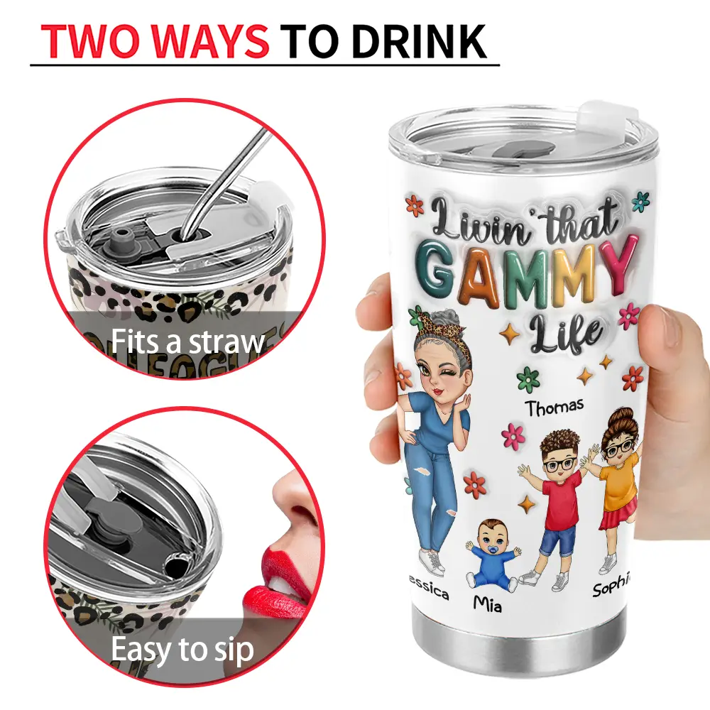 Livin' That Grandma Life - Personalized 3D Inflated Effect Tumbler - Perfect Gift for Grandma Tumbler PopCulturePrints