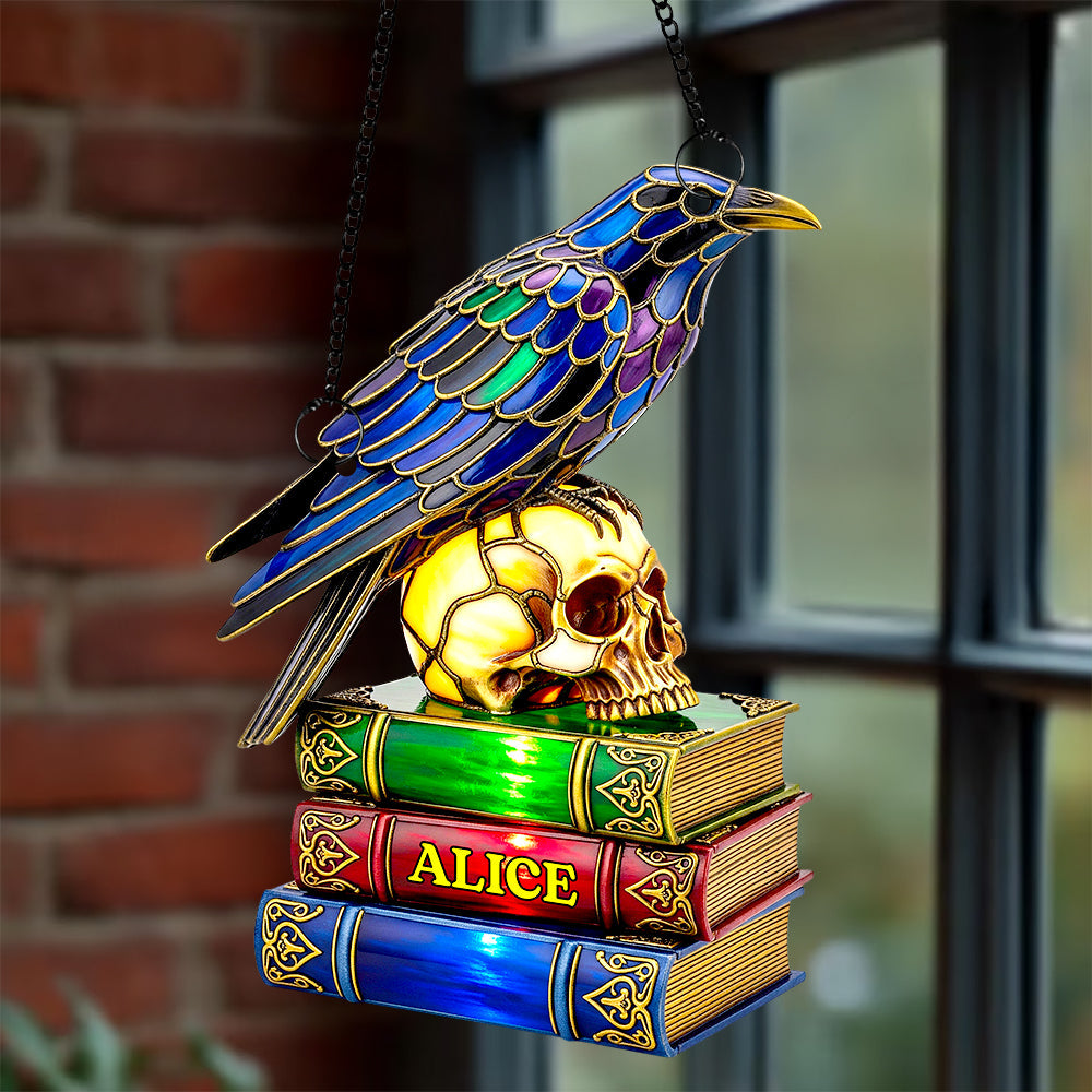 "Embrace the Darkness with Every Reflection" - Raven & Skull Suncatcher Ornament - Personalized Gift for Book Lovers Ornament PopCulturePrints