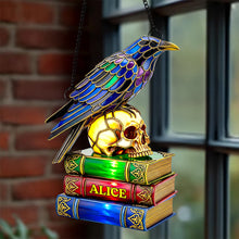 Load image into Gallery viewer, &quot;Embrace the Darkness with Every Reflection&quot; - Raven &amp; Skull Suncatcher Ornament - Personalized Gift for Book Lovers Ornament PopCulturePrints
