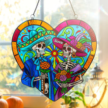 Load image into Gallery viewer, Colorful Skull Couple Suncatcher - A Unique Personalized Gift for Couples Ornament PopCulturePrints
