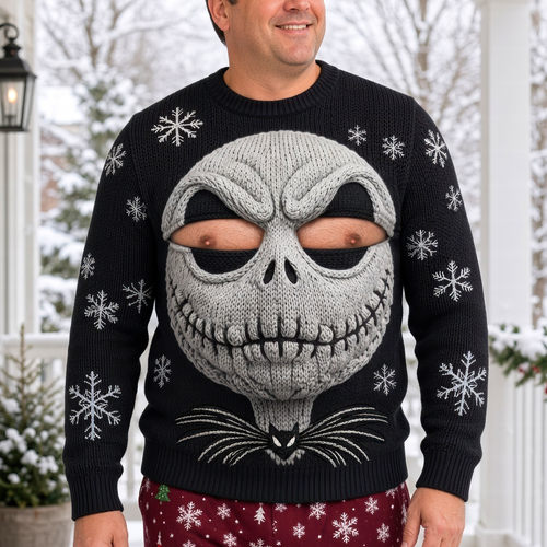 Spooky Fun Awaits! Naughty Skull Knitted Ugly Sweater - Custom Personalized Gift for Him AOP Products PopCulturePrints